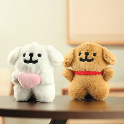 Cute Plush Dog Keychain Pendant Heart Puppy Stuffed Animal Doll Bag Charm For Birthday Gift Minimalist Puppy Soft Toy Decor