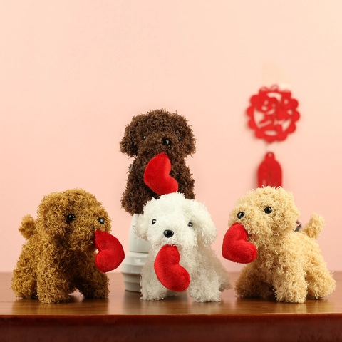 Cute Teddy Dog Plush Toy Stuffed Puppy Doll With Red Heart For Kids Valentine's Day Gift Home Decor Stuffed Animal