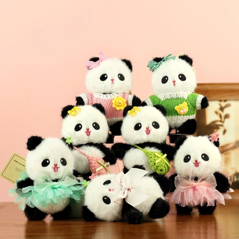 Mignon Porte-clés Panda en Peluche Animal en Peluche Doux Bijou de Sac Avec Pull Noeud Papillon Mini Jouet Panda Décoration