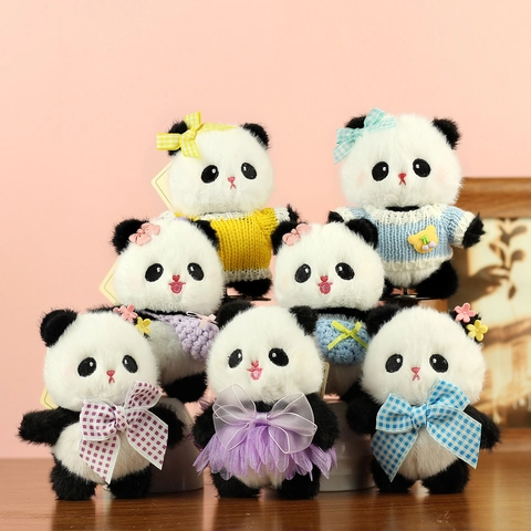 Mignon Porte-clés Panda en Peluche Animal en Peluche Doux Bijou de Sac Avec Pull Noeud Papillon Mini Jouet Panda Décoration