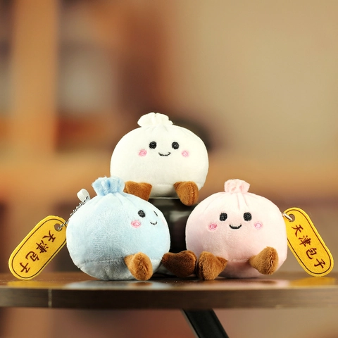 Porte-clés en Peluche Brioche à la Vapeur Kawaii Pendentif Dessin Animé Ornement de Sac pour Cadeau d'Anniversaire Enfants