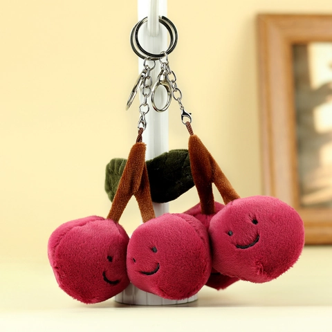 Süßer Plüsch Kirsche Schlüsselanhänger Weich Gefüllte Frucht Tasche Charme Mit Lächelndem Gesicht Stickerei Für Damen Mädchen Geschenk Dekoration