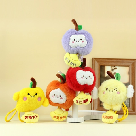 Simpatico Ciondolo in Peluche a Forma di Frutta Portachiavi per Borse Kawaii Mela Mango Pomelo Peluche Ornamento Con Ricamo Lingotto d'Oro