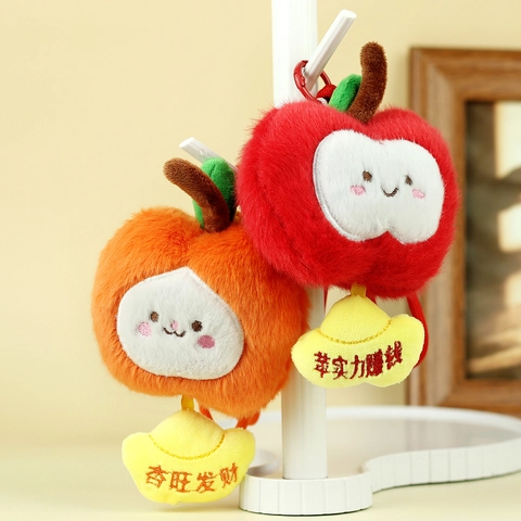 Simpatico Ciondolo in Peluche a Forma di Frutta Portachiavi per Borse Kawaii Mela Mango Pomelo Peluche Ornamento Con Ricamo Lingotto d'Oro