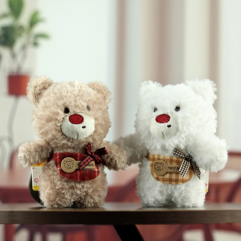 Mignon Porte-clés Ours en Peluche Rembourrage Coton PP Doux Motif Plaid Poupée Animale Esthétique Accessoire de Sac à Main