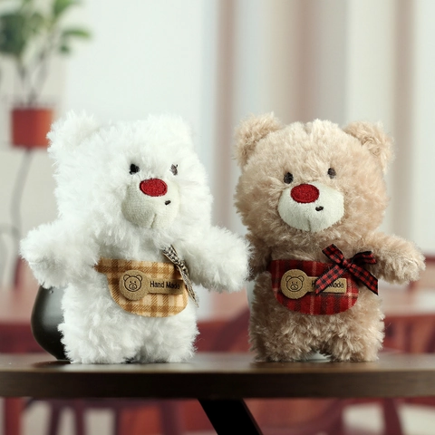 Mignon Porte-clés Ours en Peluche Rembourrage Coton PP Doux Motif Plaid Poupée Animale Esthétique Accessoire de Sac à Main