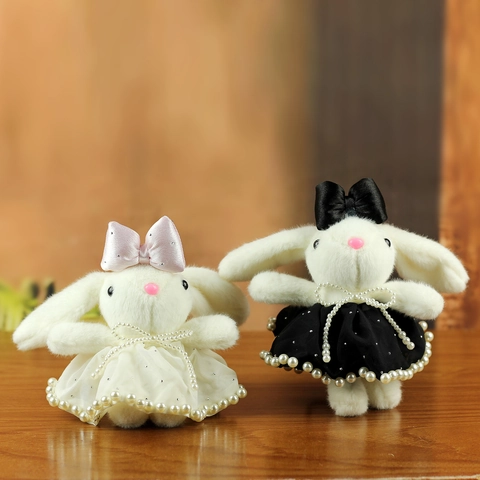 Cute Plush Bunny Keychain Pendant Artificial Pearl Dress Bowknot Decorative Soft Rabbit Doll For Bag Backpack Ornament Girls Gift