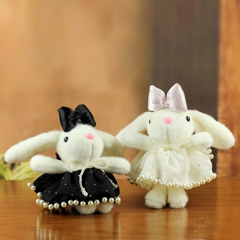 Cute Plush Bunny Keychain Pendant Artificial Pearl Dress Bowknot Decorative Soft Rabbit Doll For Bag Backpack Ornament Girls Gift
