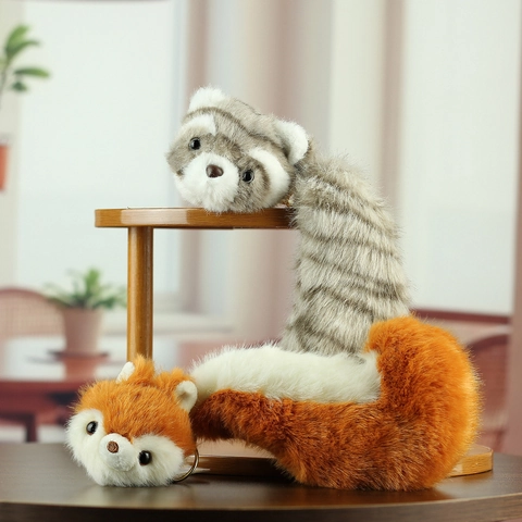 Portachiavi Realistico in Peluche Animale Panda Minore Procione Scoiattolo Pendente per Borsa Ornamento Giocattolo Decorativo per Bambini