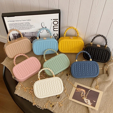 Bolso Caja de Cuero PU en Relieve para Mujer Moda Patrón de Punto Trenzado Cadena Hombro Bandolera Bolso Elegante Regalo