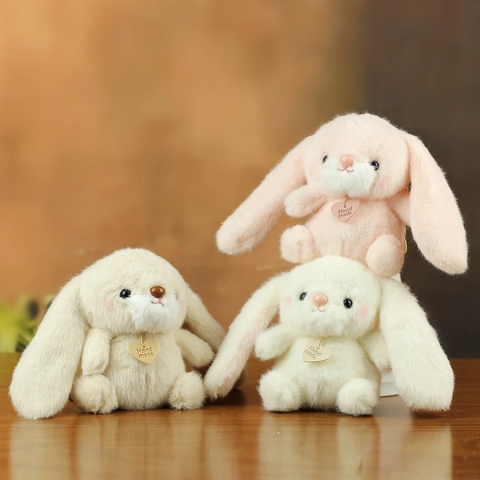 Cute Long Eared Rabbit Plush Keychain Soft Stuffed Bunny Doll Pendant With Handmade Heart Tag For Bag Schoolbag Decor Gift
