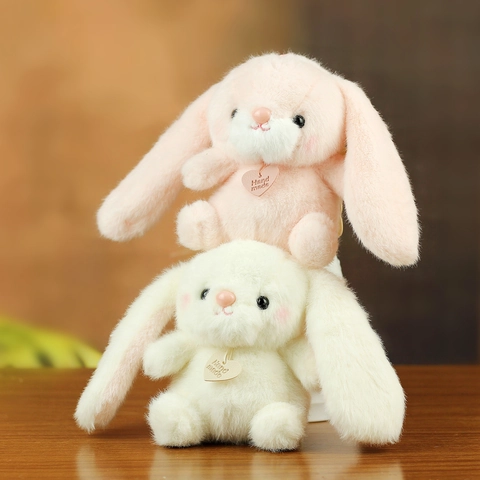 Cute Long Eared Rabbit Plush Keychain Soft Stuffed Bunny Doll Pendant With Handmade Heart Tag For Bag Schoolbag Decor Gift