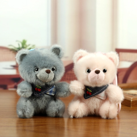 Cute Plush Teddy Bear Pendant Soft Stuffed Animal Doll With Cherry Scarf For Backpack Bag Decoration Keychain Toy Gift