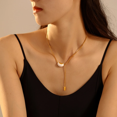 Collana Con Pendente A Chicco Acciaio Inossidabile Smalto Lucky Tag Forma Y Catena Clavicola Gioielli Minimalisti Per Donne
