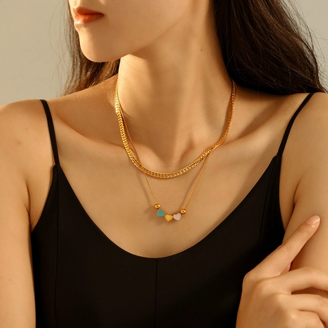 Collana E Bracciale A Cuore A Doppio Strato In Acciaio Inossidabile Con Ciondoli In Smalto Colorato Gioielli Eleganti Per Donna