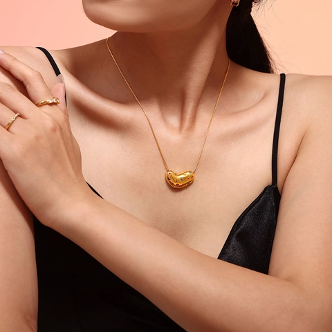 Collana In Acciaio Inossidabile Placcato Oro Pendente Fagiolo Zirconi Colorati Perla Artificial Gioielli Per Donna Minimalista