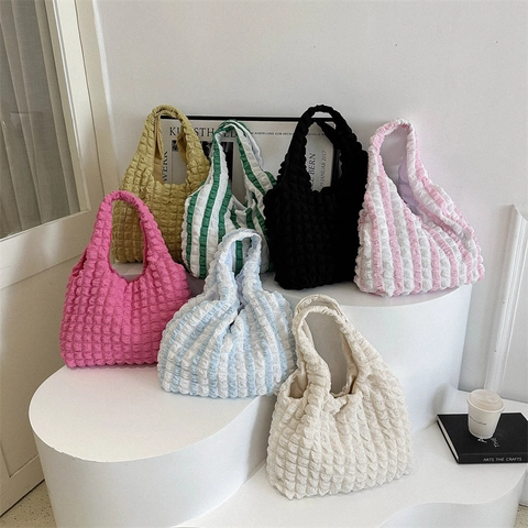 Bubble Popcorn Tote Bag Large Capacity Lightweight Plisse Shoulder Bag Casual Fashion Handbag For Women
