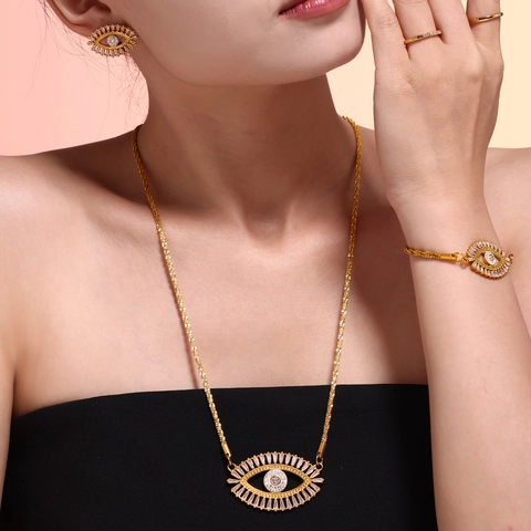 Evil Eye Schmuck Vergoldeter Edelstahl Halskette Armband Ohrstecker Ring Mikropave Zirkonia Boho Für Frauen