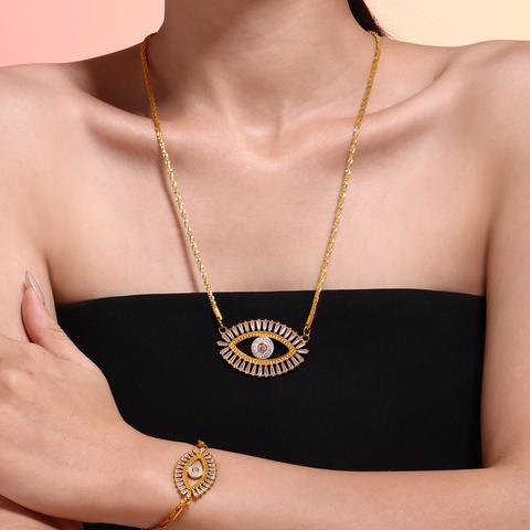 Evil Eye Schmuck Vergoldeter Edelstahl Halskette Armband Ohrstecker Ring Mikropave Zirkonia Boho Für Frauen
