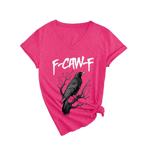 Women's V-Neck Short Sleeve T-Shirt Casual Cotton Blend Top With Raven Crow Graphic Print Artistic Letter Loose Fit Tee