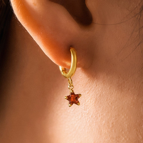 Stern Anhänger Creolen 18K Vergoldet Edelstahl Bunter Glasbohrer Geometrischer Modeschmuck Für Frauen