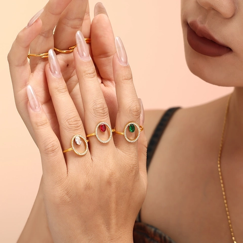 Geometrische Open Verstelbare Ring Titanium Staal Verguld Zirkoon Ingelegd Luxe Mode Sieraden Voor Vrouwen