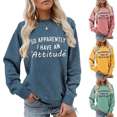 Damen Sweatshirt Baumwollmischung Rundhals Langarm Slogan Druck Casual Streetwear Lockerer Schnitt Pullover