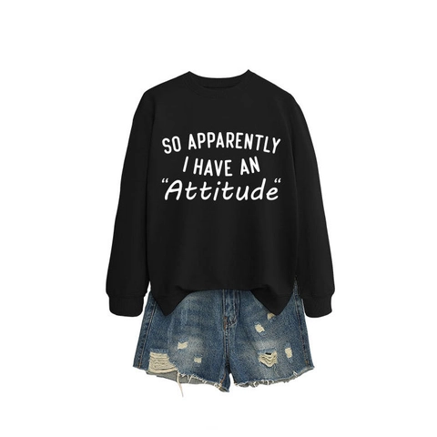 Damen Sweatshirt Baumwollmischung Rundhals Langarm Slogan Druck Casual Streetwear Lockerer Schnitt Pullover