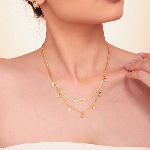 Juego de Joyas de Acero de Titanio con Circonita y Colgante de Abanico Collar de Serpiente y Pulsera con Dijes para Mujer