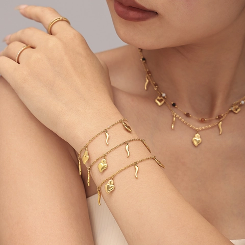 Stainless Steel Sacred Heart Cornicello Jewelry Collection For Women Gold Silver Plated Natural Stone Necklace Bracelet