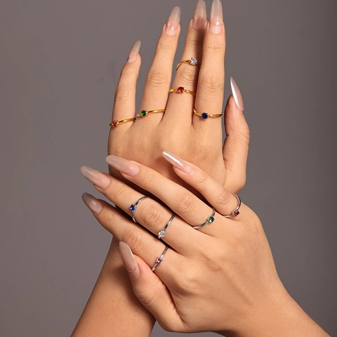 PVD Gold Plated Stainless Steel Zirconia Adjustable Open Ring For Women Minimalist Single Stone Commute Fashion Jewelry