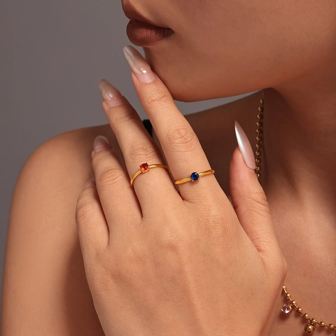 PVD Gold Plated Stainless Steel Zirconia Adjustable Open Ring For Women Minimalist Single Stone Commute Fashion Jewelry