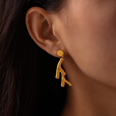 Irregular Tree Branch Earrings Stainless Steel PVD Gold Plated Nature Inspired Artistic Tarnish Resistant For Women