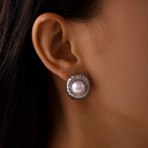 Orecchini A Lobo Retro Francesi Acciaio Inossidabile Imitazione Perla Artificial Conchiglia Spirale Placcato Oro Gioielli Eleganti Donne