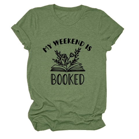Maglietta Grafica My Weekend Is Booked Donna Misto Cotone Girocollo Manica Corta Rilassato Casual Vintage Tee Top