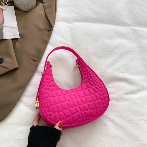 Women Crescent Hobo Bag PU Leather Crocodile Embossed Solid Color Underarm Shoulder Handbag Fashion Simple Retro