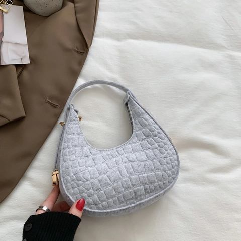 Women Crescent Hobo Bag PU Leather Crocodile Embossed Solid Color Underarm Shoulder Handbag Fashion Simple Retro