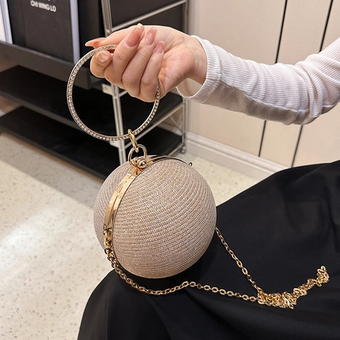 Damen Sphärische Abend Clutch Tasche Strass Runde Ball Handtasche Mit Ring Griff Und Metallkette Riemen Für Hochzeit Party Bankett
