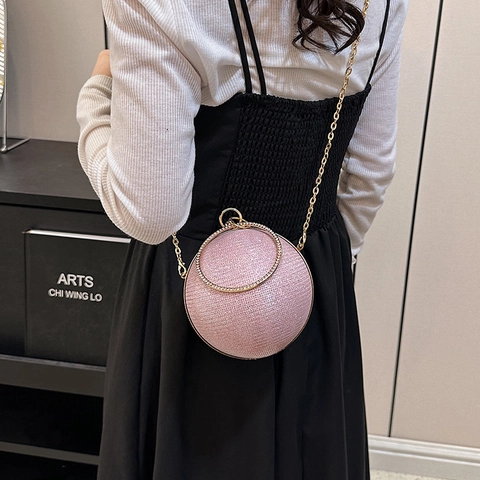 Damen Sphärische Abend Clutch Tasche Strass Runde Ball Handtasche Mit Ring Griff Und Metallkette Riemen Für Hochzeit Party Bankett
