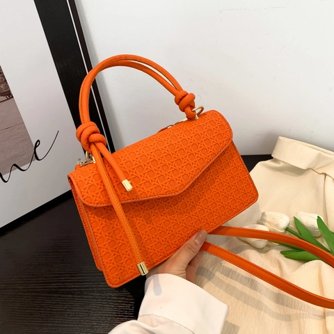Retro Women PU Leather Handbag Woven Texture Knot Handle Shoulder Crossbody Bag Fashionable Small Square Purse For Women
