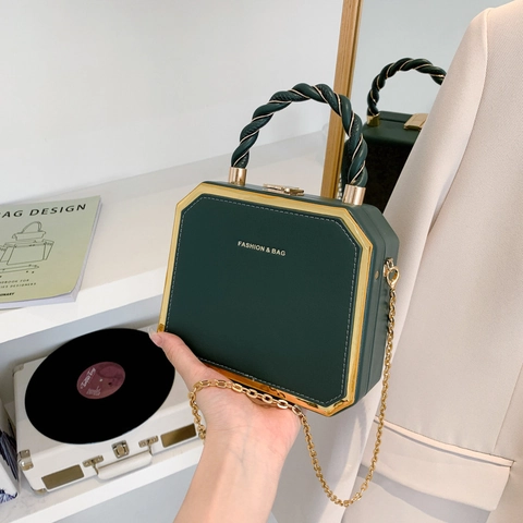 Dames Octagonale Hardcase Box Tas Met Gouden Metalen Frame Gedraaid Touw Handvat Ketting Crossbody Schoudertas PU Leer Handtas