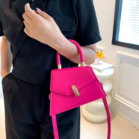 Sac Bandoulière Minimaliste en Cuir PU avec Poignée Supérieure Mode Couleur Unie Fermoir Métallique Sac à Main Femme