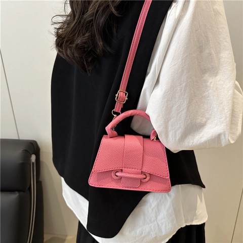 Mini Borsa A Tracolla Da Donna Texture Litchi Pelle PU Borsa A Mano Con Tracolla Regolabile Design A Trapezio Elegante
