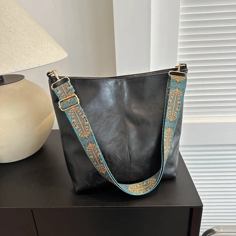 Borsa Tote Grande Da Donna In Morbida Pelle PU Borsa A Tracolla Con Tracolla Larga Boho Borsa A Mano Retrò