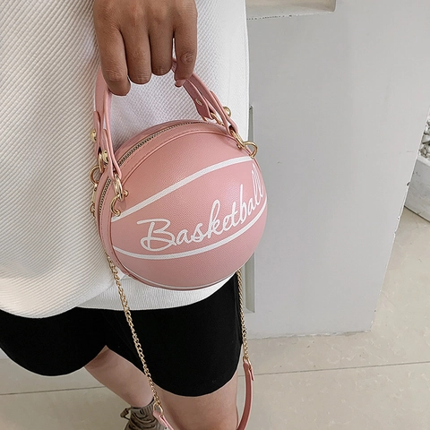 Bolso Bandolera Creativo para Mujer con Forma de Baloncesto Bolso de Mano de Bola de Cuero PU con Cadena Dorada Moda Streetwear
