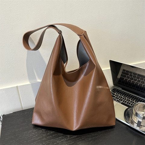 Women's Large Capacity PU Leather Tote Bag Minimalist Urban Style Solid Color Shoulder Bag For Commuting Office Daily Use