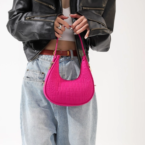 Krokodillenpatroon Vilt Hobo Tas Voor Vrouwen Trendy Halve Maan Schoudertas Effen Kleur Eenvoudige Mode Dagelijkse Handtas