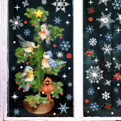Weihnachten Statisch Haftend Fensteraufkleber Tannenbaum Vogel Schneeflocke Aufkleber Wiederverwendbare Glasdeko Für Zuhause