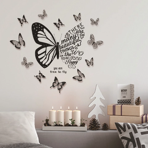 3D Butterfly Wall Stickers PVC Decals Inspirational Quotes Modern Black Home Decor For Living Room Bedroom