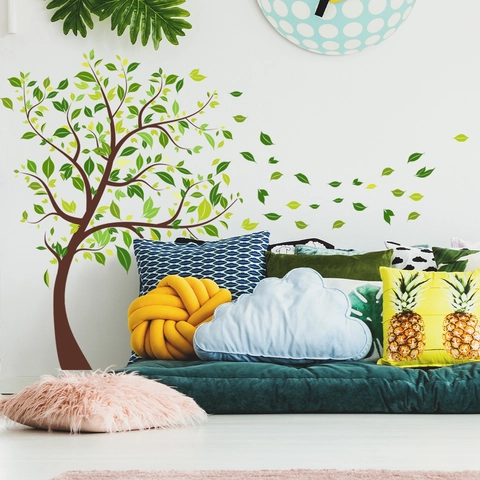 Wall Stickers Green Leaf Tree PVC Self Adhesive Nature Decor For Living Room Bedroom Modern Style